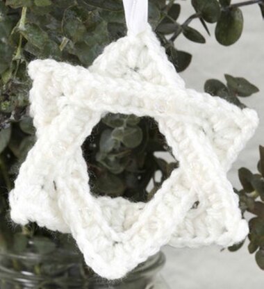 White Star of David Ornament in Red Heart Super Saver Economy Solids - LW3275
