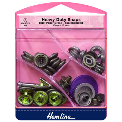 Hemline Heavy Duty Snaps, 15mm x 12 sets - Nickel