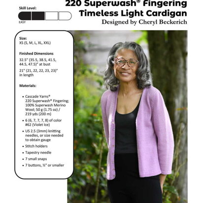 Timeless Light Cardigan in Cascade Yarns 220 Superwash Fingering - FW309 - Downloadable PDF