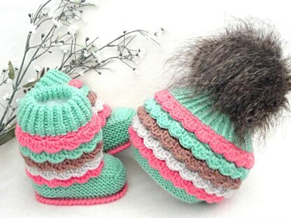 Knit Crochet PATTERN Baby Booties and Hat by Elena Mitchell