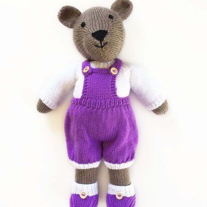 Billy teddy bear with purple outfit knitting pattern 19007