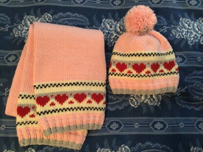 Hearts Hat and Scarf