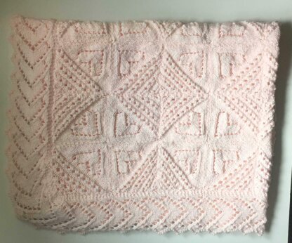 Heart Squares Baby Blanket with Heart edging using double knitting yarn