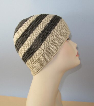 Moss (Seed) Stitch Stripe Button Up Beanie Hat