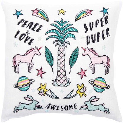 Rico Peace and Love Unicorn Cross Stitch Cushion