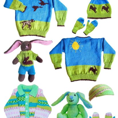Cute Toddler's Outfit 2 - pointer dog, rabbit, flying ducks - knitting pattern