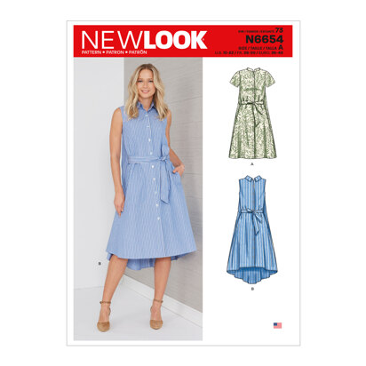 New Look N6654 Misses' Shirt Dress With Flared Back 6654 - Paper Pattern, Size 10-12-14-16-18-20-22