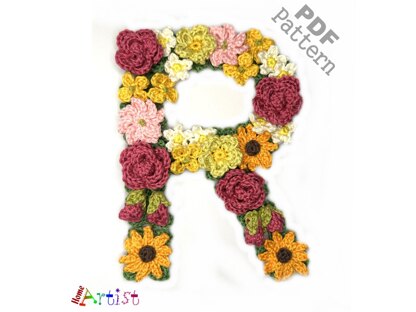 Flower letter R crochet applique pattern