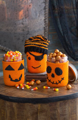 Halloween Jar Cozies in Red Heart Super Saver Economy Solids - LW4910 - Downloadable PDF