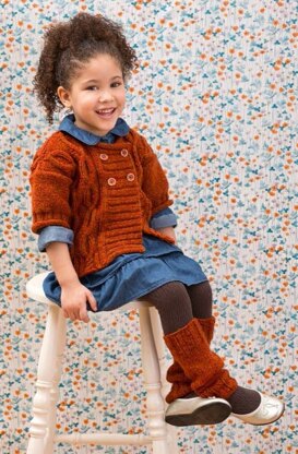 Cabled Knit Sweater & Leg Warmers in Red Heart Super Tweed - LW3597