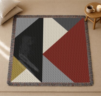 Abstract Art Blanket Patchwork Throw Black Gray Cream Toddler C2C CROCHET PATTERN