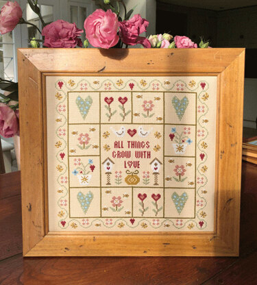 Historical Sampler Company All Thing Grow with Love - Linen - 25cm x 25cm