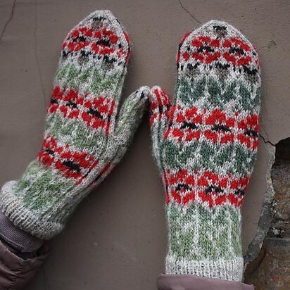 Poppies Mittens - knitting pattern
