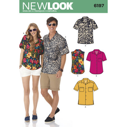 New Look Misses' and Men's Shirts 6197 - Paper Pattern, Size A (8 -18 / XS -XL)