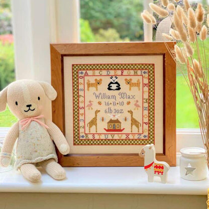 Historical Sampler Company Two by Two Birth Sampler Cross Stitch Kit - 23cm x 23cm