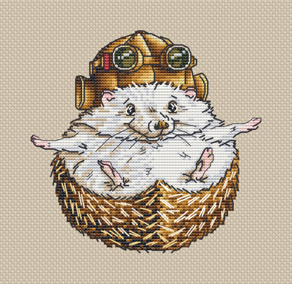 Hedgehog “Little Pilot“ Cross Stitch PDF Pattern