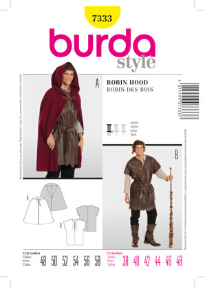 Burda Style Men's Robin Hood Costume Sewing Pattern B7333 - Paper Pattern, Size 38-48