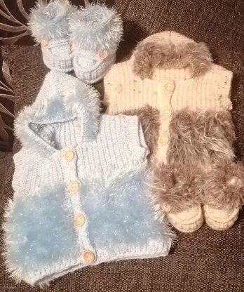 Baby Knitting Pattern GILLET & FUR BOOTS 3-6mths & 6-9mths