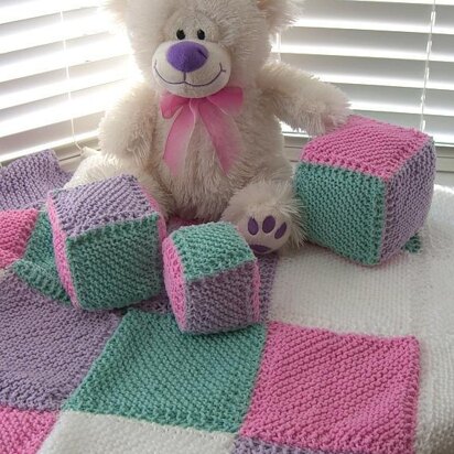Pram Blanket & Toy Blocks (allsquareknits) - knitting pattern