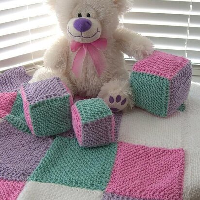 Pram Blanket & Toy Blocks (allsquareknits)