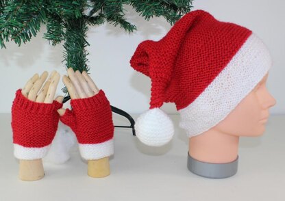 Childrens Santa Hat and Fingerless Gloves