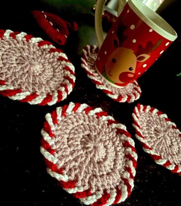 Crochet Candy Cane Coasters