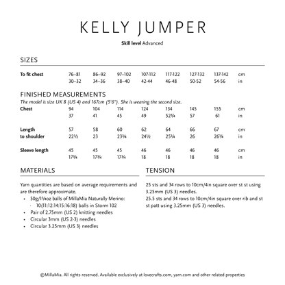 Kelly Jumper - Knitting Pattern for Women in MillaMia Naturally Soft Merino