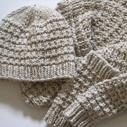 Easy Knitting Pattern Gloves Hat Scarf Set