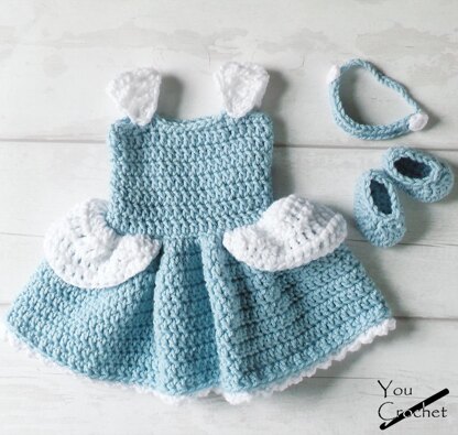 Princess Cinderella Crochet Baby Dress Set