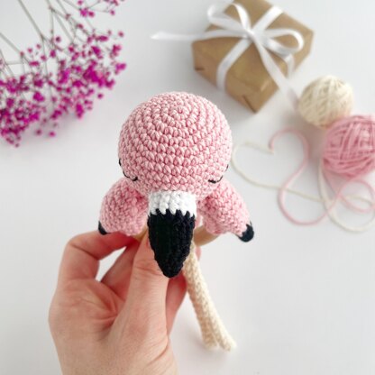 Flamingo crochet pattern baby rattle Amigurumi tether toy