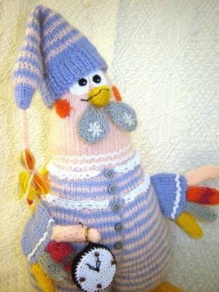 Toy Knitting Patterns - Knit Rooster with an alarm clock