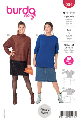 Burda Style Misses' Pullover with Deep Back Neckline, Slit and Bow B6093 - Paper Pattern, Size 18-28 (44-54)
