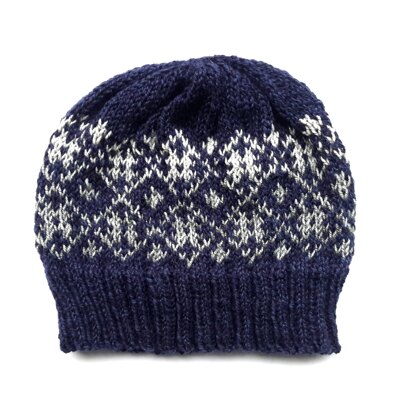 Navy and silver grey fairisle beanie hat