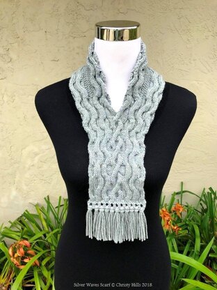 Silver Waves Scarf ( Cowl / Stay On / Cable Scarf Knitting Pattern )