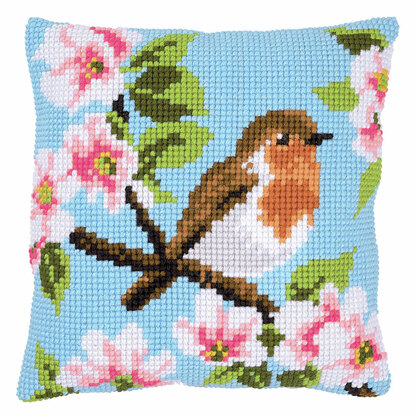 Vervaco Robin & Blossom Cross Stitch Cushion Kit