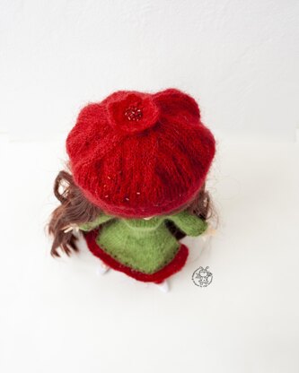 Pomegranate outfit for doll knitted flat