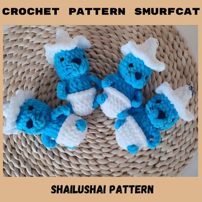 Crochet Pattern Mushroom cat, Smurfcat, shailushai