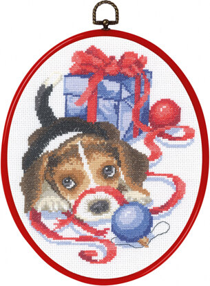 Permin Dog with Present Cross Stitch Kit