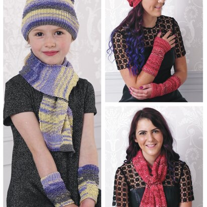 Scarf, Hat & Wrist Warmers in King Cole Party Glitz 4Ply - 4642 - Downloadable PDF