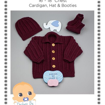 Rohan Baby Cardigan, Hat & Booties knitting pattern 0-3 & 6-12mths