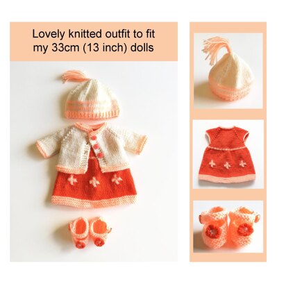 Peach and cream dolls clothes knitting pattern 19033