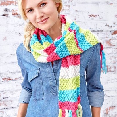 Bright Stripes Textured Scarf in Red Heart Super Saver Stripes - LM5806 - Downloadable PDF