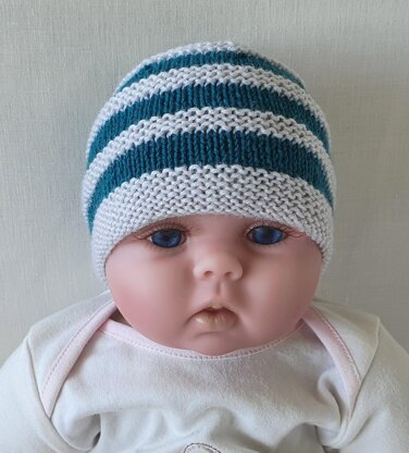 Danny - Babies 4ply striped ridged beanie