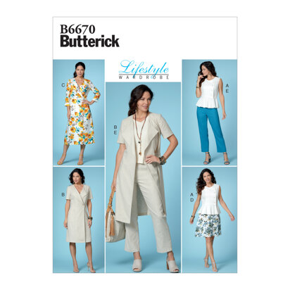 Butterick Oberteil, Kleid, Rock und Hose für Damen B6670 - Schnittmuster