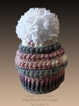 Pattern Crochet Winter Hat with Pom Pom Instructions