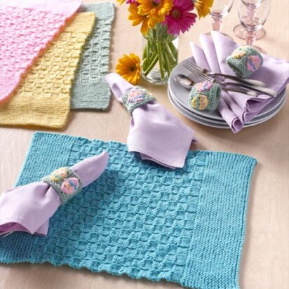 Easter Placemats with Napkin Rings in Red Heart Super Saver Economy Solids - LW4146