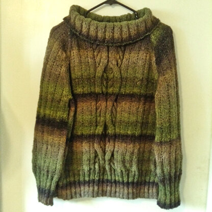 Sporty silk and wool blend sweater w/modified collar and sleeves