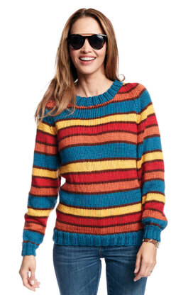 Adult's Knit Crew Neck Striped Pullover in Caron Simply Soft - Downloadable PDF