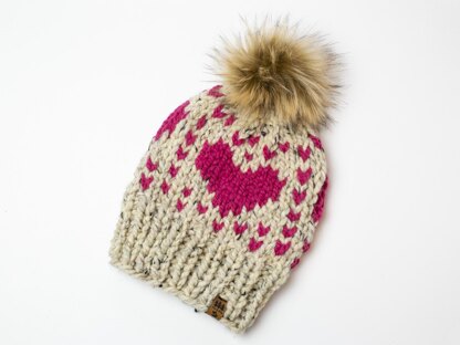 Hearts For Days Women Hat Winter Toque Chunky Fair Isle