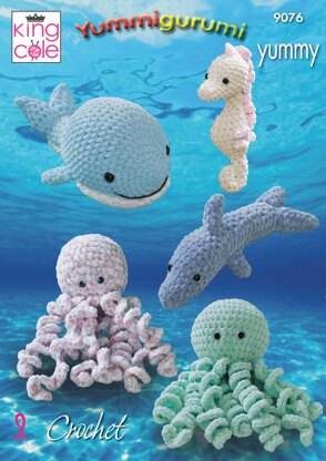 Crochet Snuggle Octopus, Whale, Seahorse & Dolphin in King Cole Yummy - 9076 - Downloadable PDF